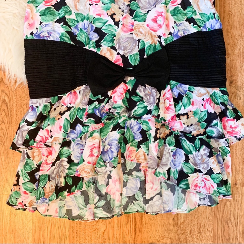 80s Vintage Floral Mermaid Ruffle Dress L - Picture 2 of 6
